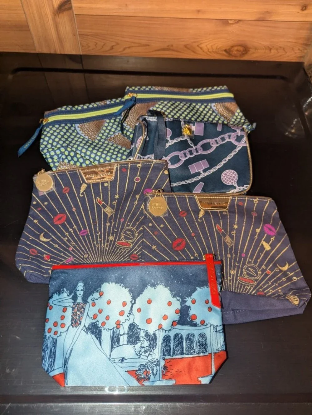 6 Pcs Lot Estee Lauder Makeup Bags Like New Celestial Fruit Victorian Romantic